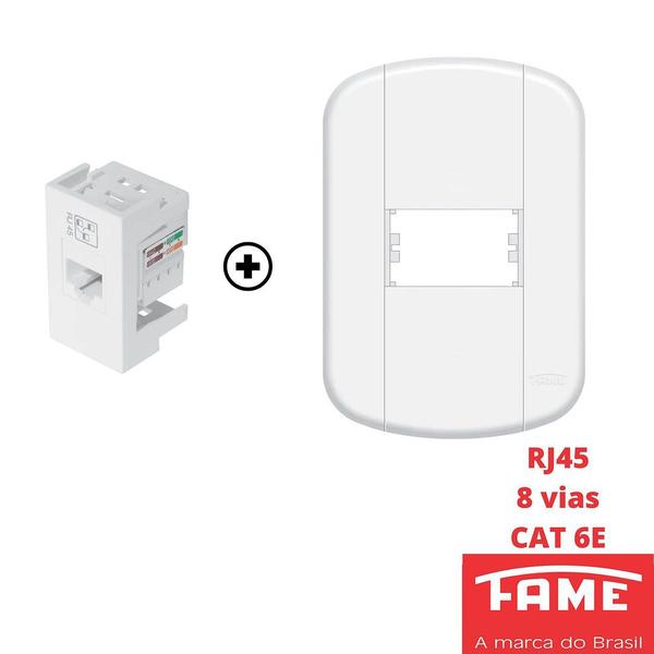 Imagem de Tomada Rede RJ45 CAT 6E 8V Com Placa Blanc Mais FAME