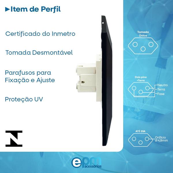 Imagem de Tomada Simples 2p+t 20A Vermelha Com Placa Espelho Black Linha Dubai Bivolt 127v e 250v