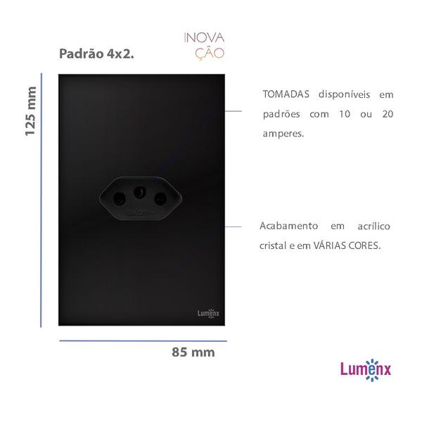 Imagem de Tomada Simples Glass Espelho Em Acrílico 4x2 Lumenx Cor Preto