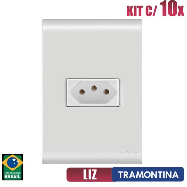 Imagem de Tomada Simples Liz Branco Tramontina 10A/250V Kit c/ 15 unidades + Interruptor kit c/5 uni