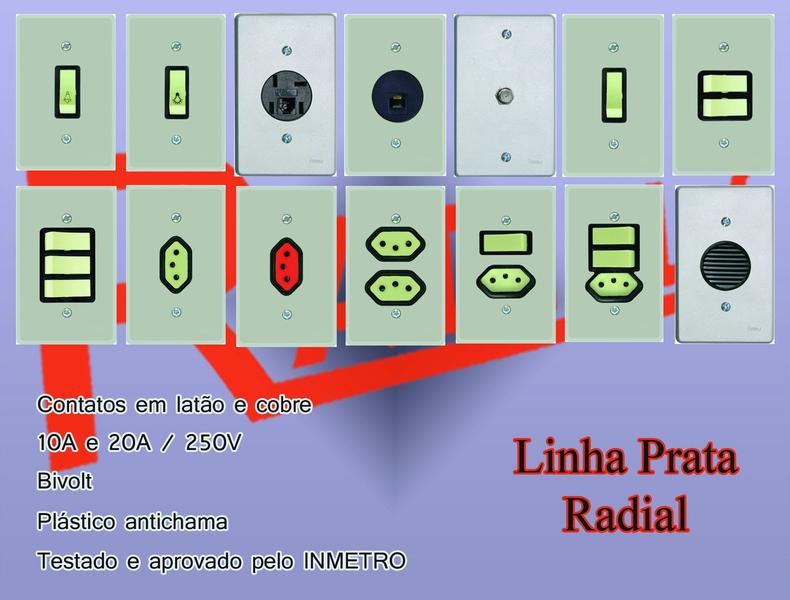 Imagem de Tomada Telefone Padrão + Modular Sem Placa Prata Radial