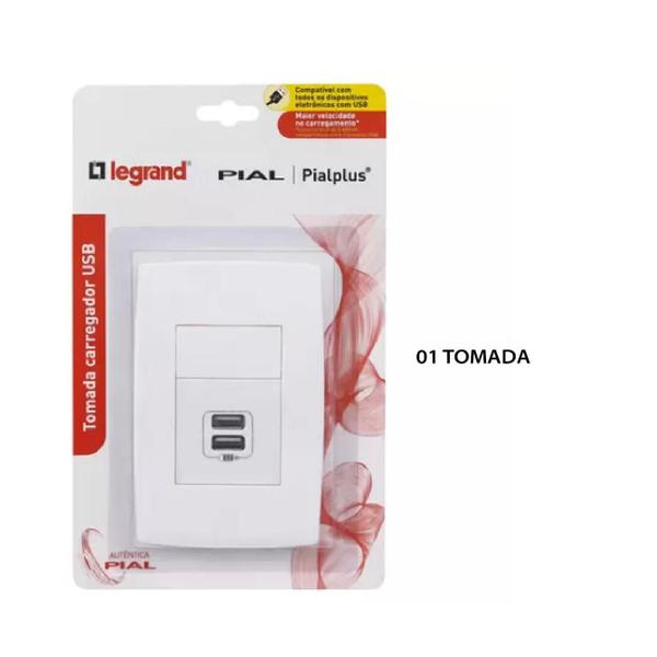 Imagem de TOMADA USB 2 ENT. 3000mA 4X2 BRANCO PIALPLUS LEGRAND - COD 615089