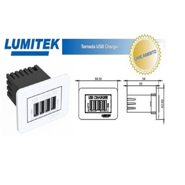 Imagem de Tomada USB Charger P/4 dispositivos Lumitek Preta ou Branca -Duda ferragens