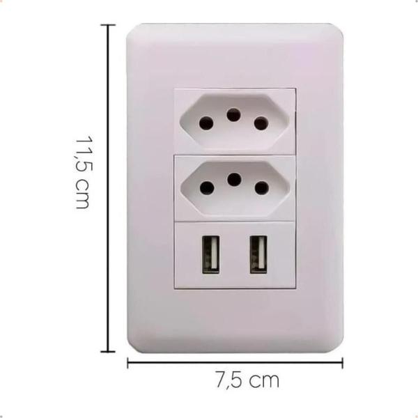 Imagem de Tomada USB com Espelho 4x2 e LED - Valecom