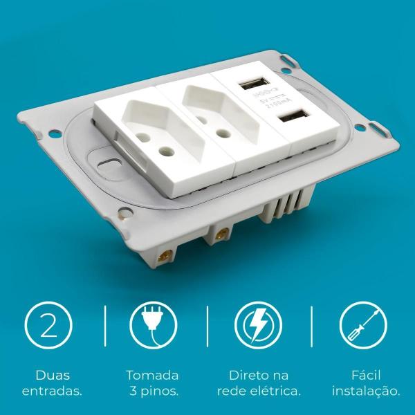 Imagem de Tomada USB com Indicadores 2 Entradas USB LED 10A - VALECOM