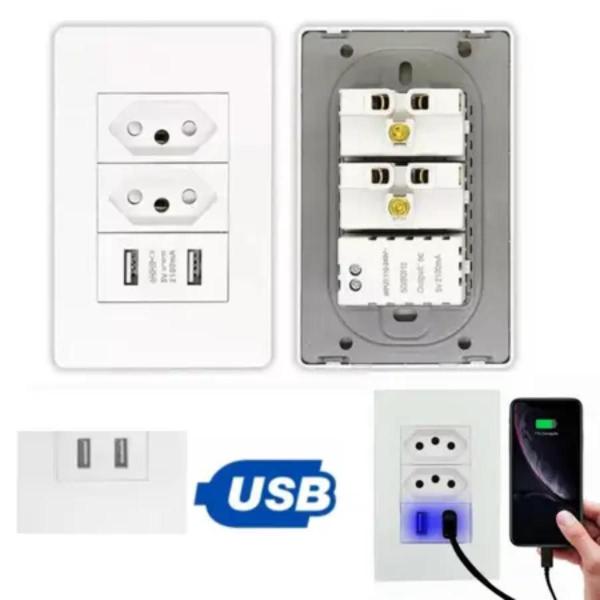 Imagem de Tomada USB Parede Universal 4x2 Bivolt Carregador Turbo