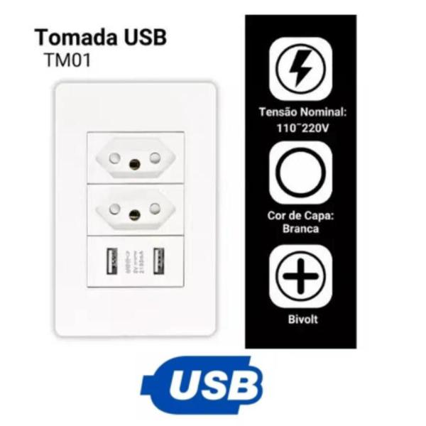 Imagem de Tomada Usb Parede Universal Bivolt 2.1A 5V Celulares Cor