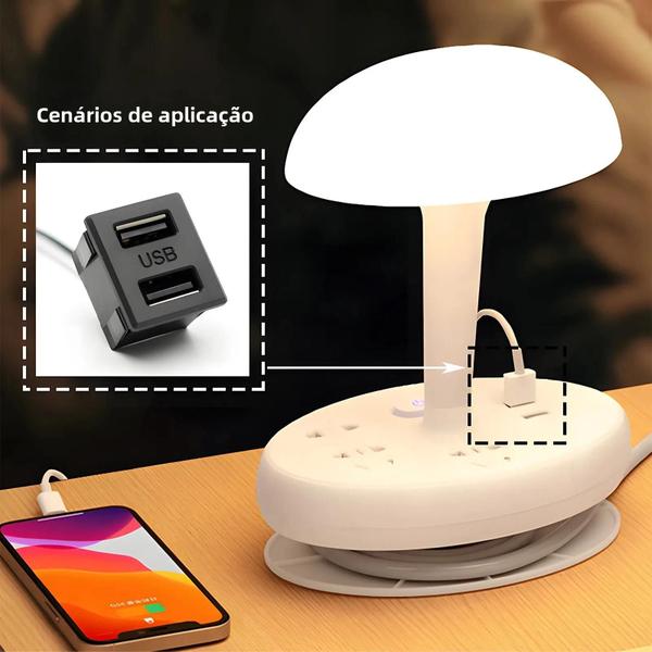 Imagem de Tomada USB Tipo C Dupla com Lâmpada - Conector de Carregamento