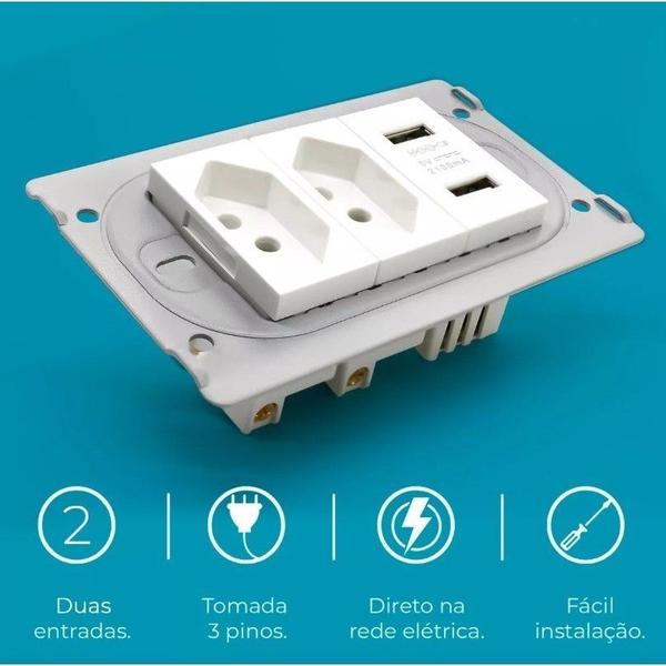 Imagem de Tomada USB Universal Tomada De Parede Bivolt Multifuncional Com 2 Entrada USB