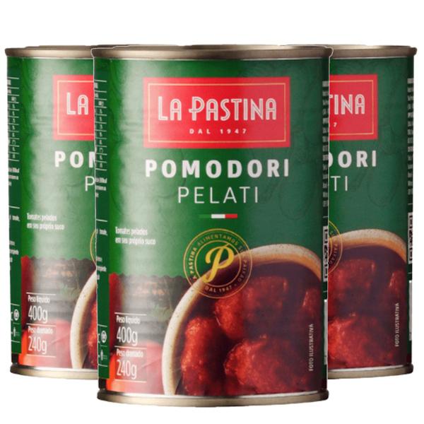 Tomates Pelados La Pastina 400g (3 latas) Imagem de Tomates Pelados La Pastina 400g (3 latas)