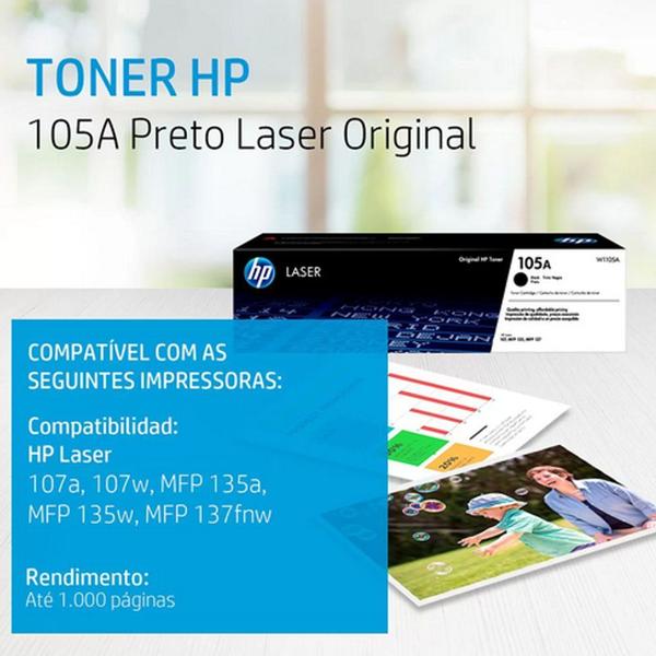 Imagem de Toner 105a W1105a preto 1k para impressoras M107 e M135