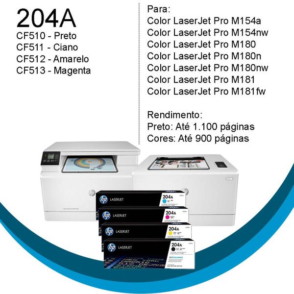 Imagem de Toner 204A CF510A Preto para Color LaserJet Pro M181