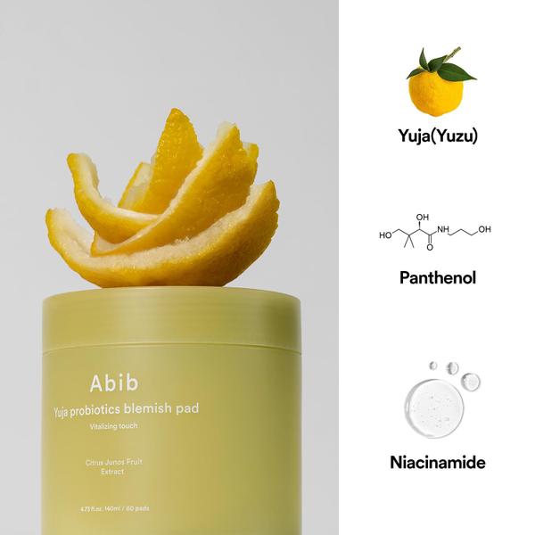Toner Abib Yuja Probiotics Blemish Pad Vitalizing Touch 60 Pads Imagem de Toner Abib Yuja Probiotics Blemish Pad Vitalizing Touch 60 Pads