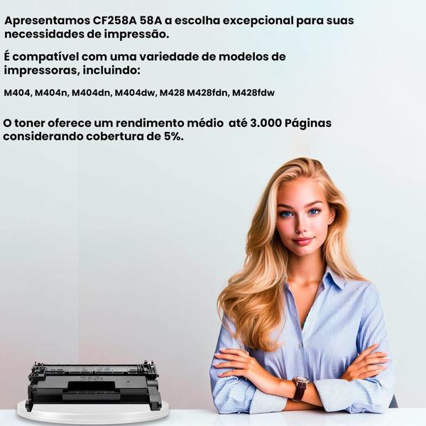 Imagem de Toner CF258A 58A compatível com chip para impressora HP M404, M404N, M404DN, M404DW