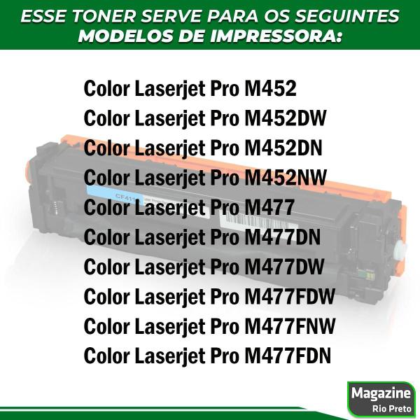 Imagem de Toner Compatível com CF411A Cyan / Azul  M452DW M452DN M477FDW M477FNW M477FDN  2.3k