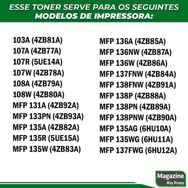 Toner Compatível com W1105 105A Com Chip Para Impressora M107A M107W M135A M135W - Premium Imagem de Toner Compatível com W1105 105A Com Chip Para Impressora M107A M107W M135A M135W