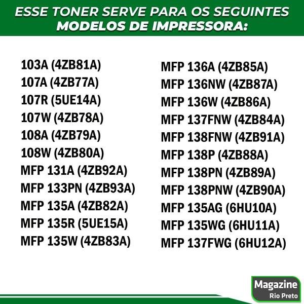 Toner Compatível com W1105 105A Com Chip Para Impressora M107A M107W M135A M135W - Premium Imagem de Toner Compatível com W1105 105A Com Chip Para Impressora M107A M107W M135A M135W