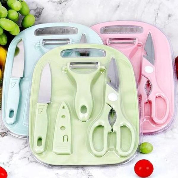 Imagem de Top Center Online Kit de Utensílios de Cozinha 4 Peças Com Faca Tesoura Descascador E Tábua - cor al