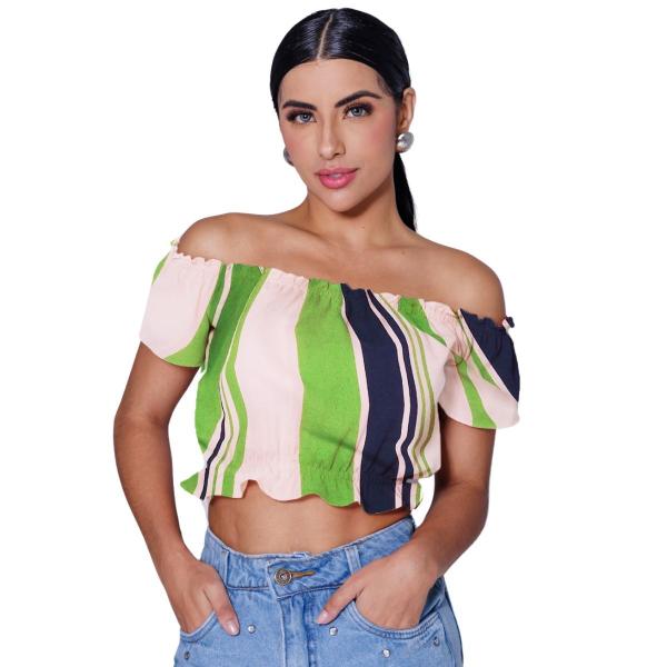 Imagem de Top cropped ciganinha ombro a ombro com bojo e forro tecido plano crepe bublee sem elastano tamanho unico veste 38 40 42