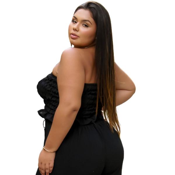 Imagem de Top cropped faixa decote reto ombros a mostra em elastex tubinho elastico superior duna liso moda slim e plus size elegante 40 42 44 46 48 50 52 54