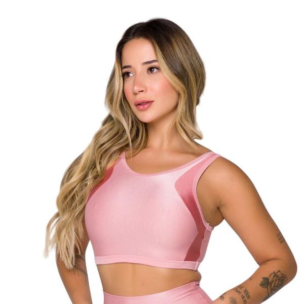 Imagem de Top Cropped Poliamida Canelado Feminino Bojo Sustentação Compressão Corrida Treino Fitness Academia