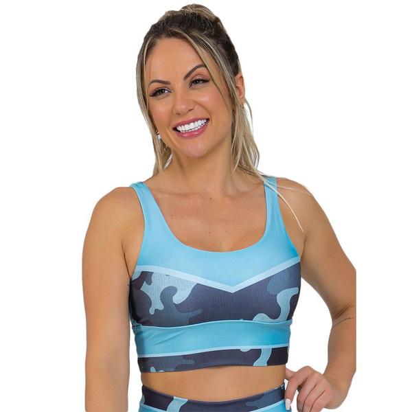 Imagem de Top Feminino Fitness Blue Camouflage Azul