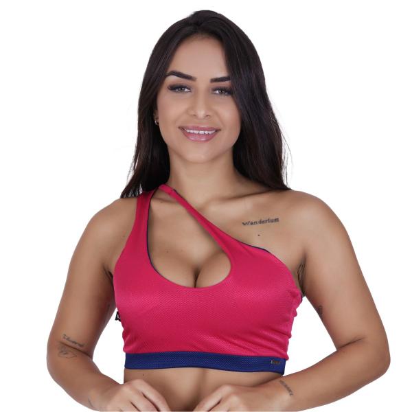 Imagem de Top Fitness Feminino Um Ombro Poliamida Fio Brilho Acetinado Bojo