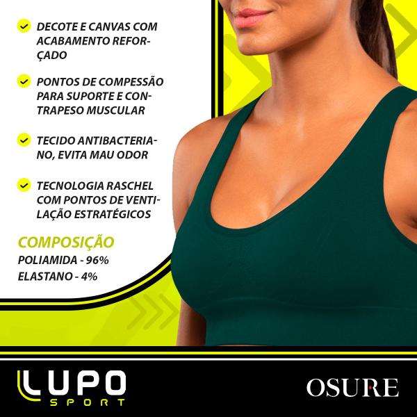 Imagem de Top Fitness Lupo Original Feminino Sem Costura Confortável Alta Sustentação Reforçado Sem Bojo