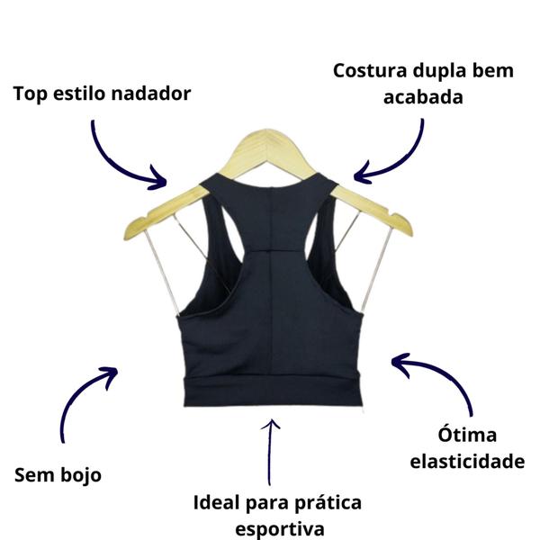 Imagem de Top Nadador Sustentação Feminino Ginástica Fitness Academia Esportivo Exercício Para Corrida Preto