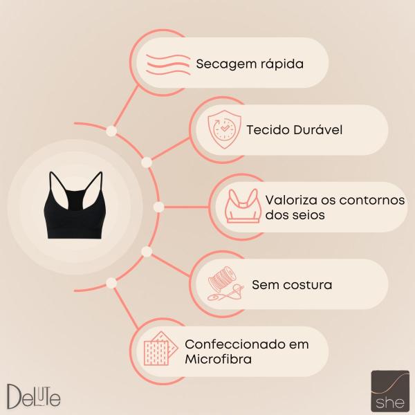 Imagem de Top Sutiã She Lingerie Modelo Nadador Fitness Microfibra Sem Costura e Sem Bojo