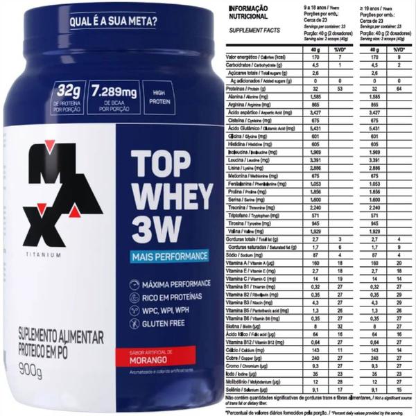 Imagem de Top Whey 3 W Max Titanium 900g 3x Proteínas Wpi Wpc Wph