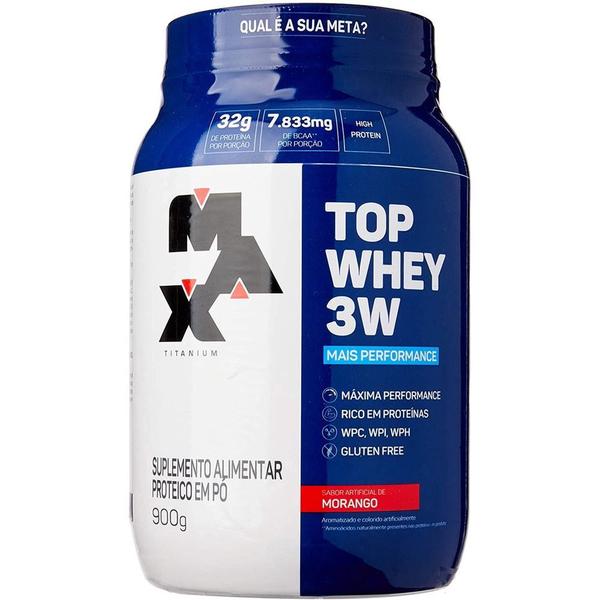 Top whey 3w +performance max titanium - morango - pote 900g Imagem de Top whey 3w +performance max titanium - morango - pote 900g