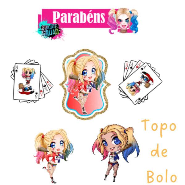 Imagem de Topo De Bolo Arlequina Kit Completo Decoração Aniversario