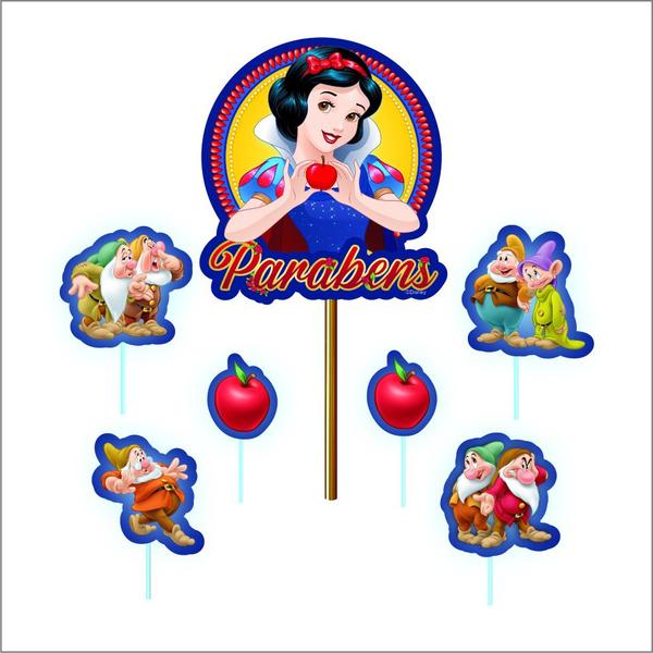 Topo de bolo Branca de Neve topper decoração festa aniversár - PIFFER Imagem de Topo de bolo Branca de Neve topper decoração festa aniversár