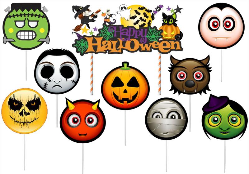 Imagem de Topo de Bolo Emoji Halloween Terror 10 Peças