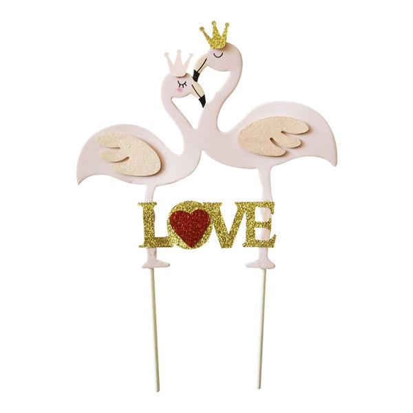 Imagem de Topo de Bolo Flamingo Love Com 1 Peça Make+