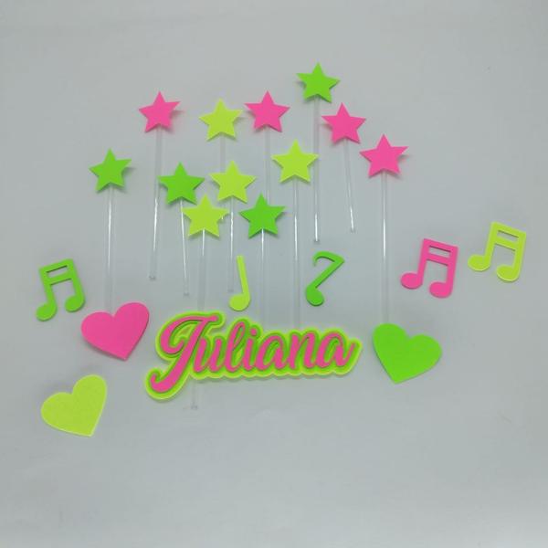 Imagem de Topo de Bolo Star Neon estrelas coração musical personalizado