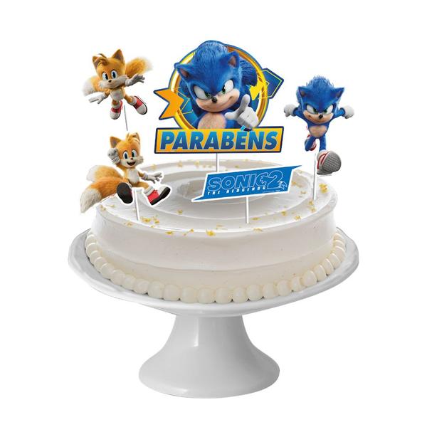 Imagem de Topo de bolo Topper Decoração Sonic Festa Aniversário 5itns