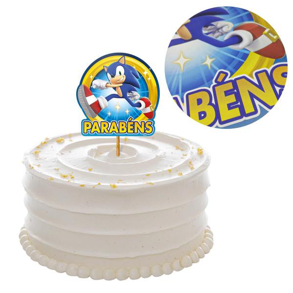 Imagem de Topo de Bolo Topper Sonic Hedgehog Parabéns