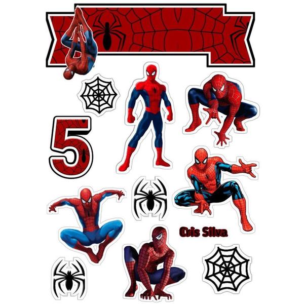 Imagem de Topo topper tema homem aranha pronto para usar com palitinhos