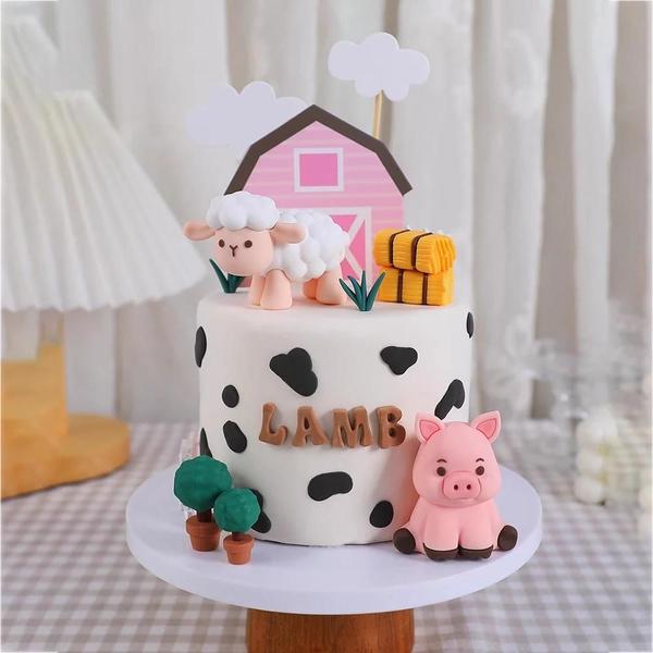 Imagem de Topper De Bolo De Animais De Fazenda Rústica, Suprimentos Para Festa De Aniversário Infantil,