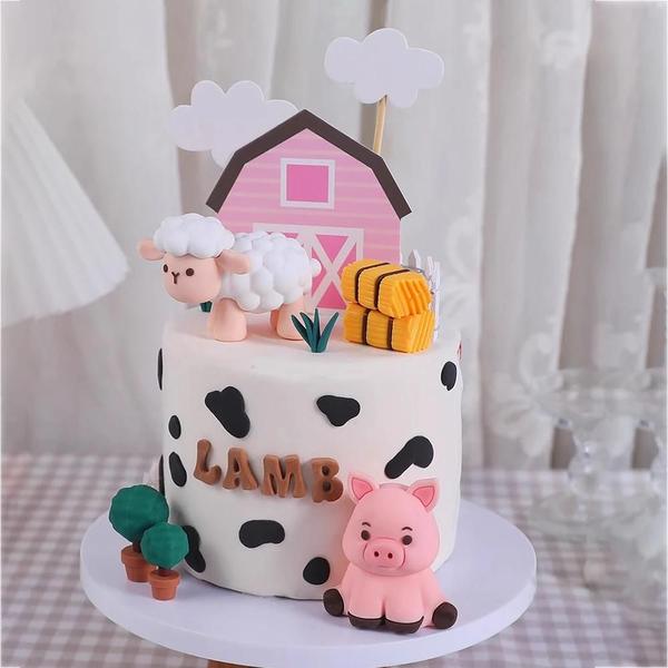 Imagem de Topper De Bolo De Animais De Fazenda Rústica, Suprimentos Para Festa De Aniversário Infantil,