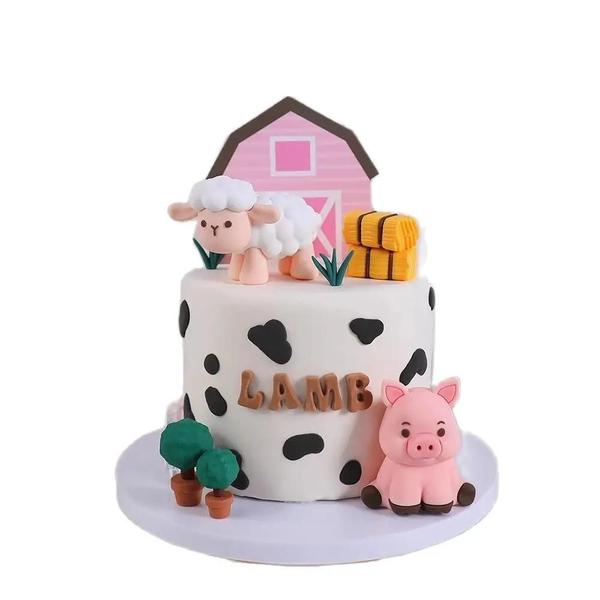 Imagem de Topper De Bolo De Animais De Fazenda Rústica, Suprimentos Para Festa De Aniversário Infantil,