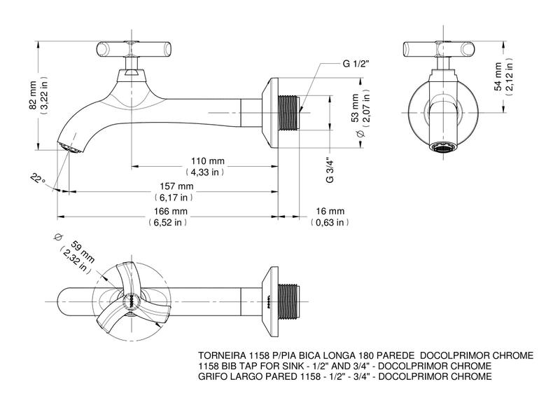 Imagem de Torneira 1158 Para Pia Bica Longa 180 Parede Docolprimor - Docol