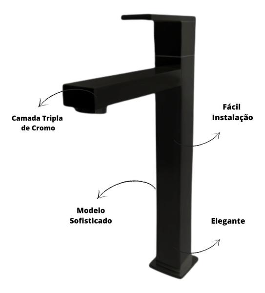 Imagem de Torneira Alta Fria Preta 1/4 De Volta De Metal Quadrada