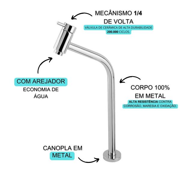 Imagem de Torneira Alta Link Cromada Banheiro Lavabo Lavatório Metal Inox 1/4 Cuba