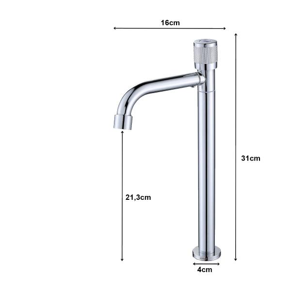 Imagem de Torneira Alta para Lavatório com Água Fria Cromada Aço Inox 1/4 de volta