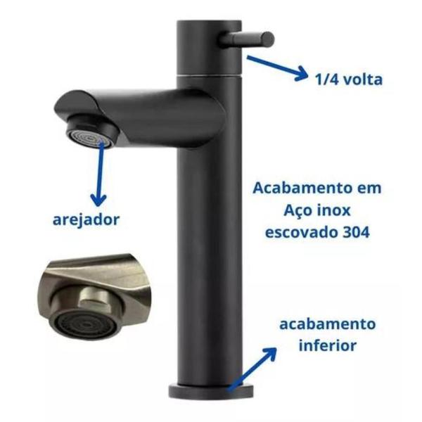 Imagem de Torneira Banheiro Aço Inox Preto Fosco Água Fria 1/4 Volta Cuba Mesa