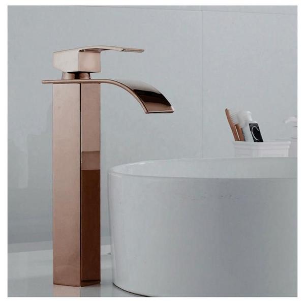 Imagem de Torneira Banheiro Cascata Lavabo Monocomando Rose Gold Alta