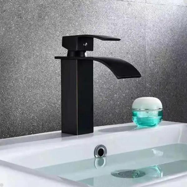 Imagem de Torneira banheiro cascata misturador monocomando lavabo bica baixa black preto fosco